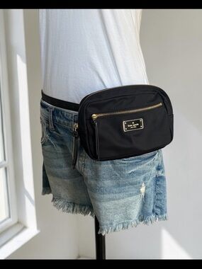 Authentic Kate Spade Black Nylon Zip Top Belt Bag Fanny Pack! One Size!